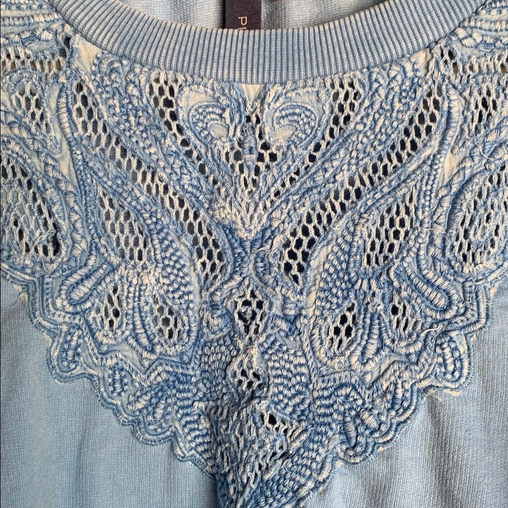Anthropologie Pilcro Women Washed Eyelet Blue Sweatshirt Top Size XXS Preppy - Picture 8 of 16